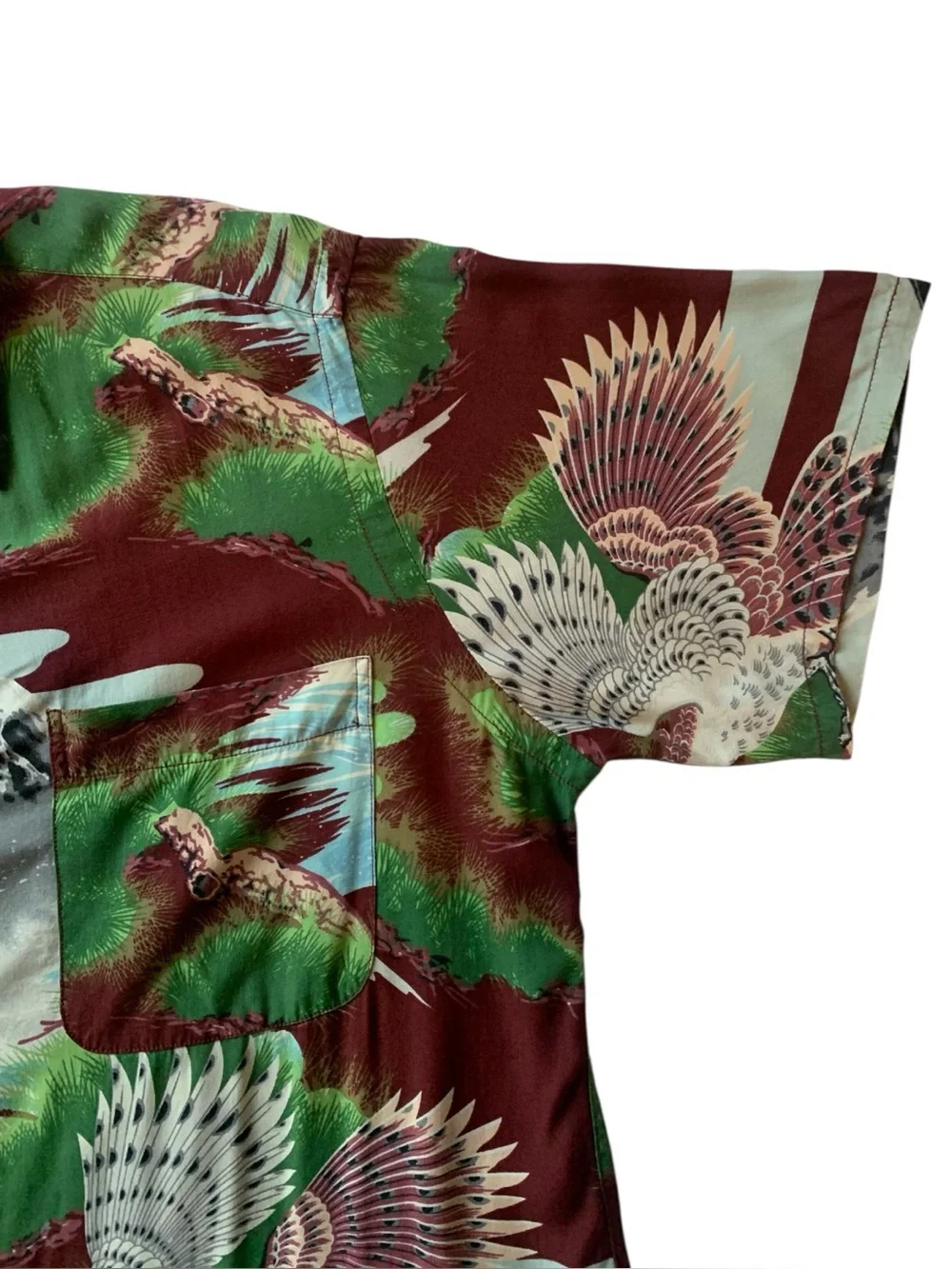 Vintage Polo Sport Ralph Lauren Rayon Japanese Crane Scenic Printed Shirt Small
